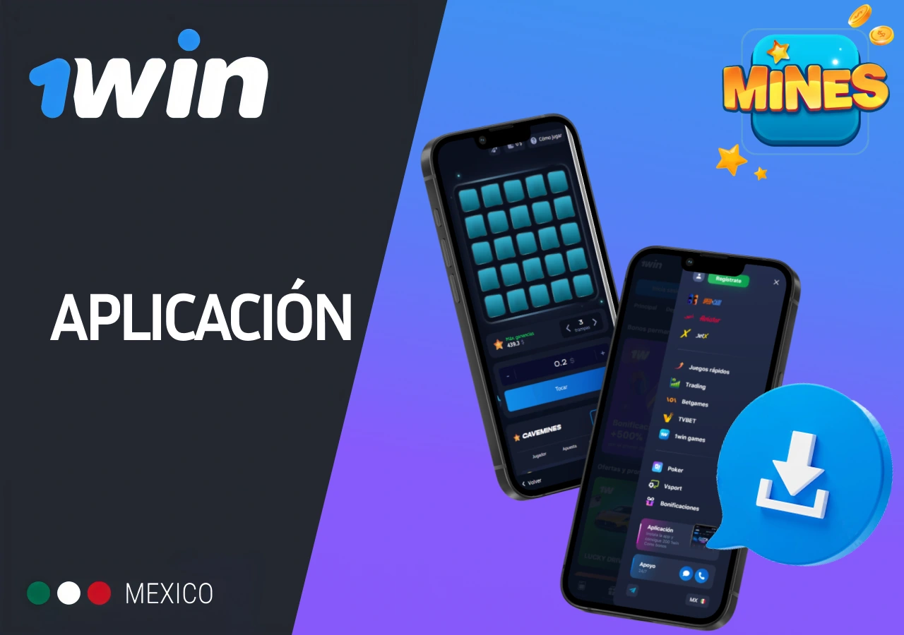 Aplicación móvil de 1win México para jugar Mines en smartphones